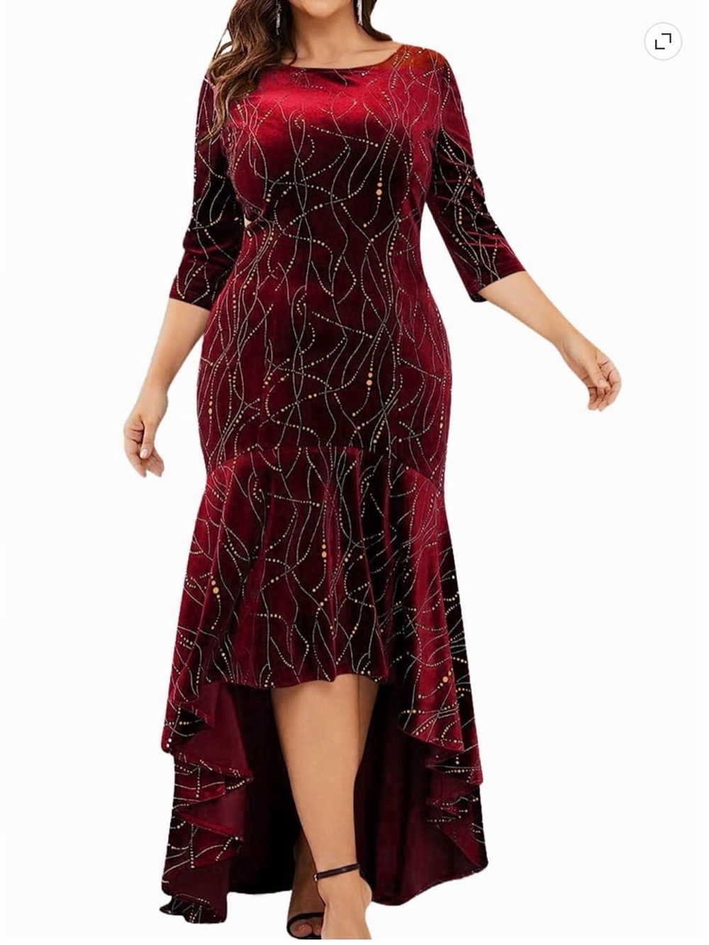 Ever Pretty Burgundy Velvet High-Low Evening Gown with Bead Accents